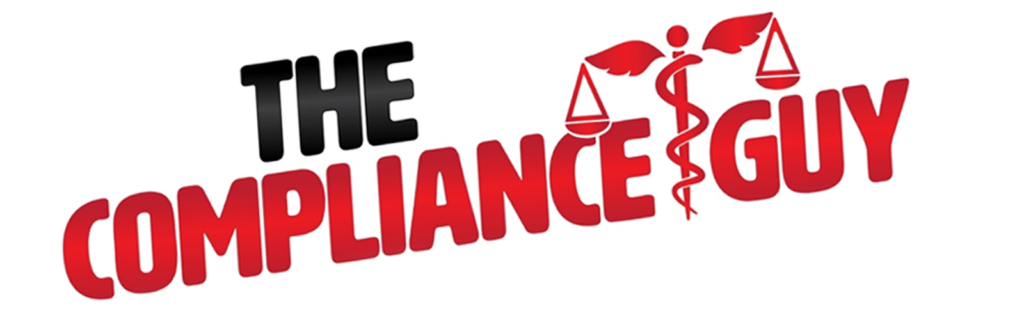 a red and black logo for the compliance guy