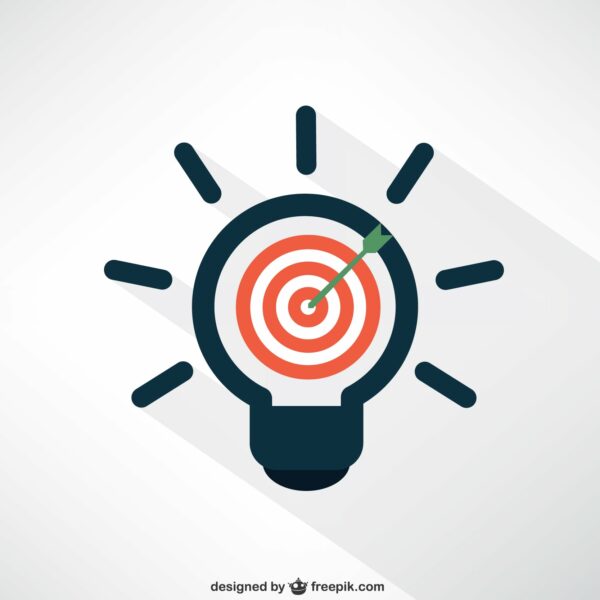Lightbulb graphic with a target inside with an arrow in the center.